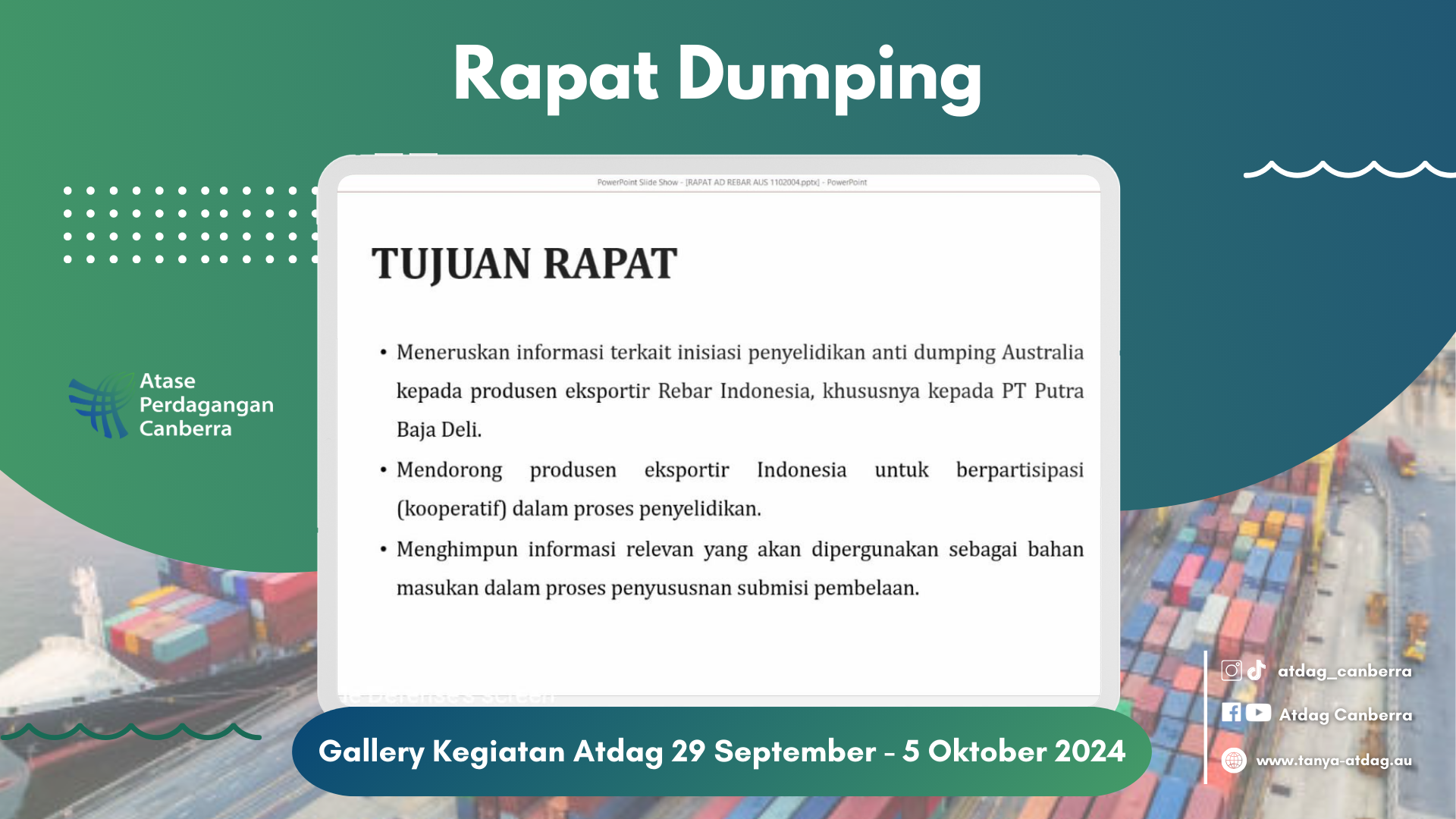 Rapat Penanganan Tuduhan Dumping oleh Australia: Atdag Canberra Bersama Direktorat Penanganan Perdagangan Tindaklanjuti Isu Dumping Hot Rolled Bar in Length
