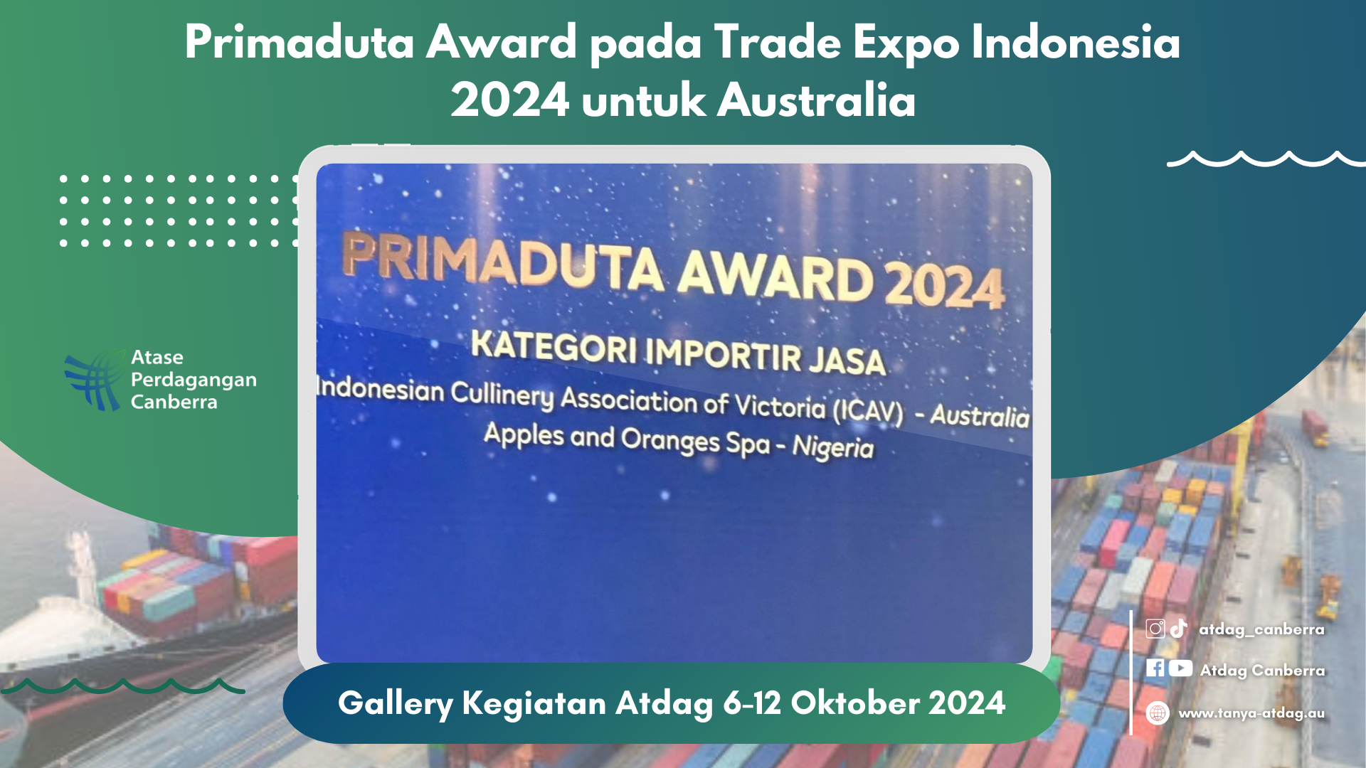 Primaduta Award pada Trade Expo Indonesia 2024 untuk Australia: Pengakuan atas Dukungan Luar Biasa dalam Ekspor dan Kolaborasi Kuliner