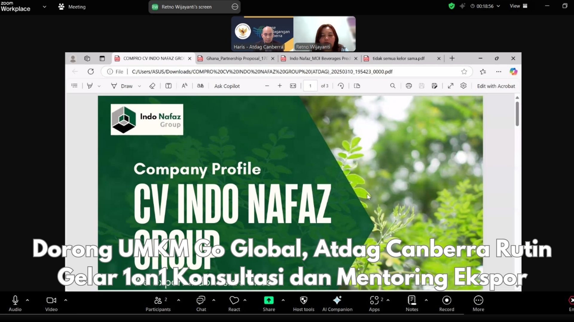 Dorong UMKM Go Global, Atdag Canberra Rutin Gelar 1on1 Konsultasi dan Mentoring Ekspor