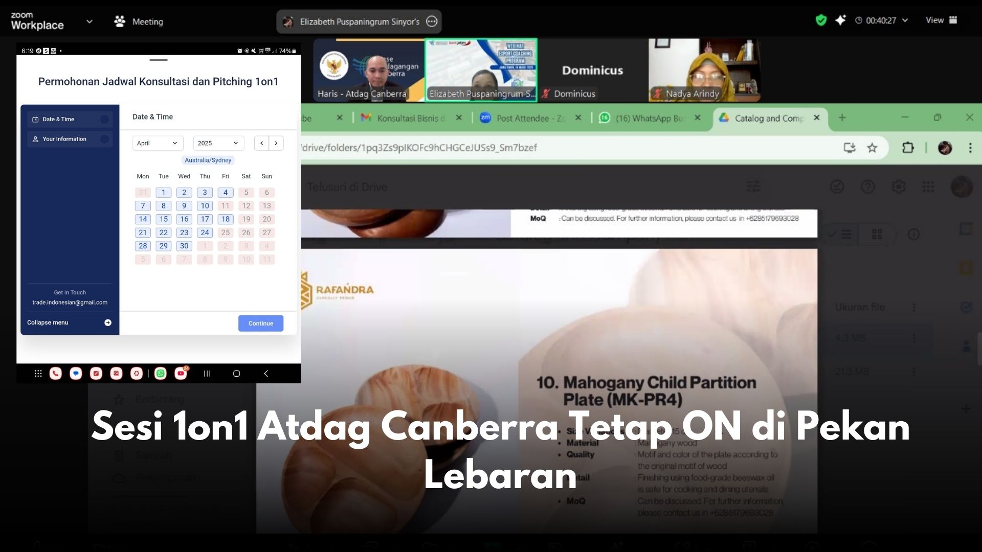 Semangat Ekspor Tak Kenal Libur: Sesi 1on1 Pitching Bersama Atdag Canberra Tetap Berjalan di Pekan Lebaran