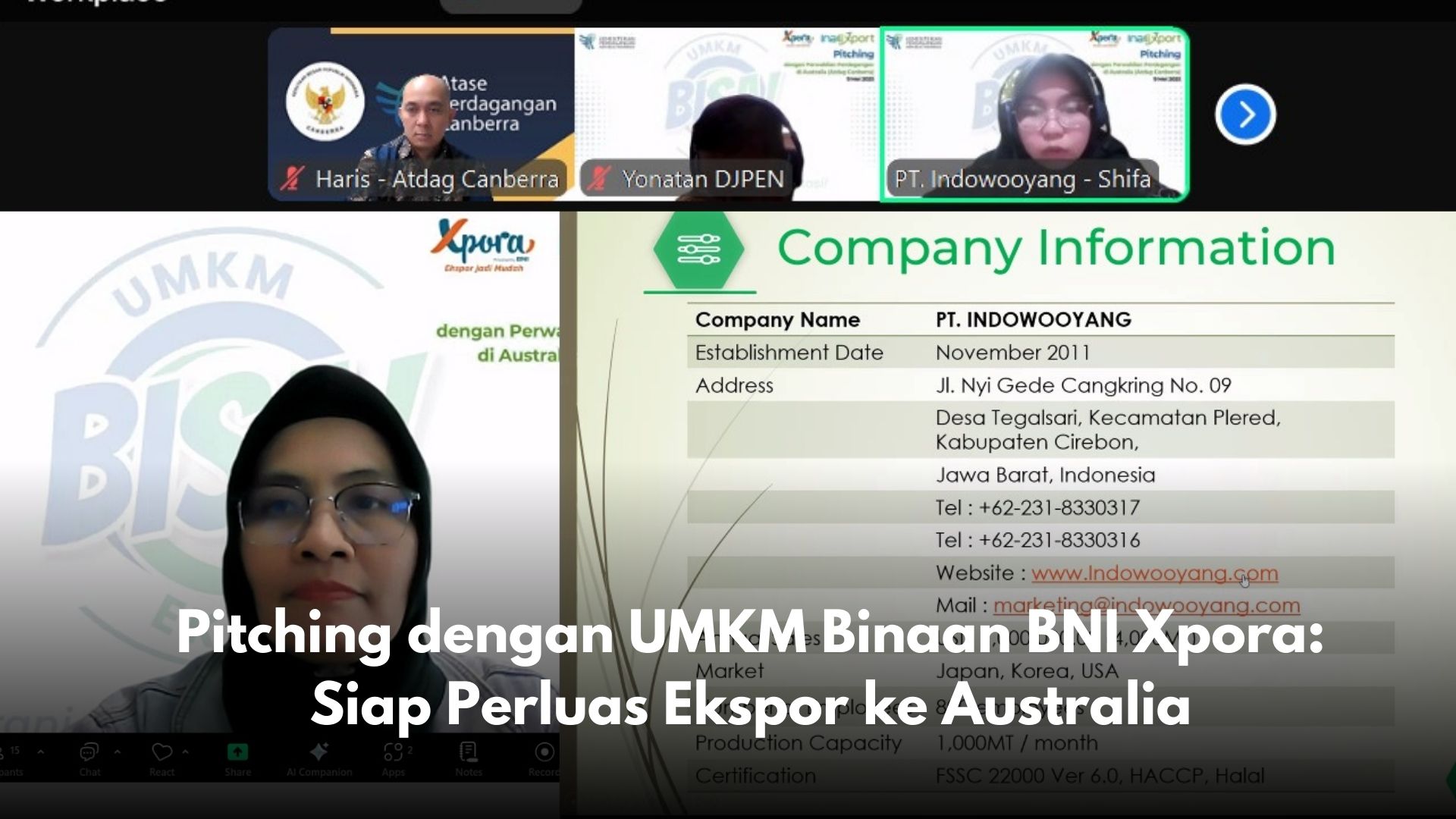 Pitching dengan UMKM Binaan BNI Xpora: Siap Perluas Ekspor ke Australia