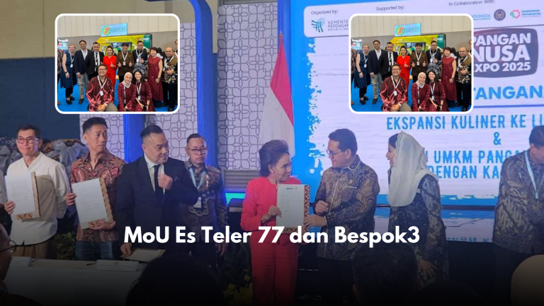 MoU Es Teler 77 dan Bespok3 Alhamdulillah, sejarah baru kembali tercipta. Pada tanggal 15 Oktober 2025, bertepatan dengan pembukaan Pangan Nusa yang menjadi bagian dari Trade Expo Indonesia (TEI) 2025, telah dilakukan penandatanganan Memorandum of Understanding (MoU) antara salah satu brand legendaris Indonesia, Es Teler 77, dengan Bespok3 Australia. Kerja sama ini diinisiasi oleh Atdag Canberra sebagai bagian dari upaya mendorong ekspansi merek kuliner Indonesia di pasar internasional, khususnya di Australia. Ke depan, Atdag Canberra akan terus mengawal proses realisasi kerja sama tersebut agar Es Teler 77 dapat segera hadir dan berkembang lebih besar di Australia dibandingkan sebelumnya. Bagi para pelaku UMKM yang ingin berpartisipasi dalam kegiatan promosi ini, informasi lebih lanjut dapat diakses melalui situs www.tanya-atdag.com.au .