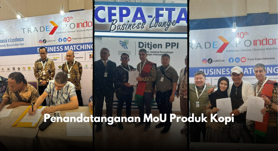 Atase Perdagangan (Atdag) Canberra memfasilitasi penandatanganan sejumlah nota kesepahaman (MoU) terkait produk kopi antara pelaku usaha Indonesia dan Bruno Maiolo, Presiden Australian Specialty Coffee Association (ASCA). Penandatanganan ini merupakan tindak lanjut dari rangkaian kunjungan langsung yang dilakukan ke berbagai sentra kopi di Bali, Flores, Magelang, dan Gayo menjelang pelaksanaan Trade Expo Indonesia (TEI). Kunjungan tersebut memberikan kesempatan bagi para buyer Australia untuk melihat secara langsung proses produksi dan kualitas kopi Indonesia di tingkat petani. Hasilnya, tercapai beberapa kesepakatan bisnis yang kemudian diformalkan melalui penandatanganan MoU di ajang TEI. Total nilai transaksi yang dihasilkan dari kerja sama ini mencapai lebih dari USD 2 juta, dengan pengiriman awal sebanyak lima kontainer yang akan dilakukan secara bertahap mengikuti waktu panen di masing-masing daerah. Kesepakatan ini menjadi bukti nyata meningkatnya minat pasar Australia terhadap kopi spesialti Indonesia serta memperkuat posisi kopi nusantara di kancah global melalui kolaborasi yang berkelanjutan antara kedua negara.